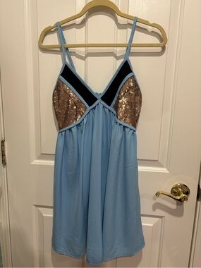 Light Blue Slip Dress with Rose Gold Sequin Accent  Small
